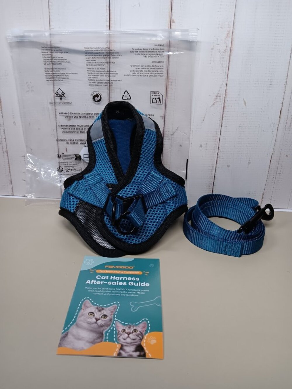 FAYOGOO Cat Harness LeashSet Set for Walking Escape Proof Blue Size M